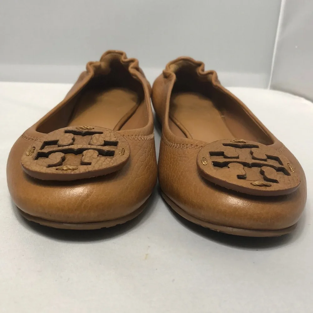 Tory Burch Tan Leather Logo Ballet Flats